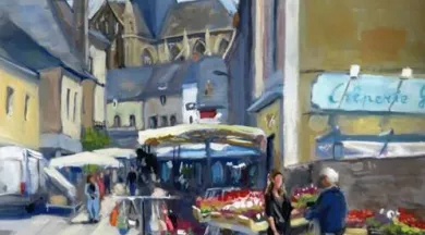 gouache marché evron sur papier paint on gris 30 40 2025 - Valérie Guesnay
