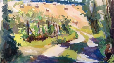 gouache sentier rouessé vassé A4 - Valérie Guesnay