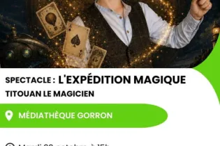 Affiche spectacle l'expédition magique - Réseau Lecture et Titouan le magicien